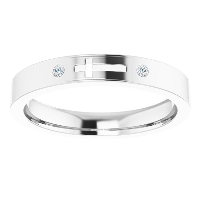 Platinum Round Natural Diamond Pierced Cross Stackable Ring - view 4