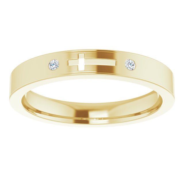 14K Gold Round Natural Diamond Pierced Cross Stackable Ring - Yellow Gold - view 3
