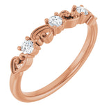 14K Gold Round Natural Diamond Stackable Ring – 2.5mm Stones - Rose Gold