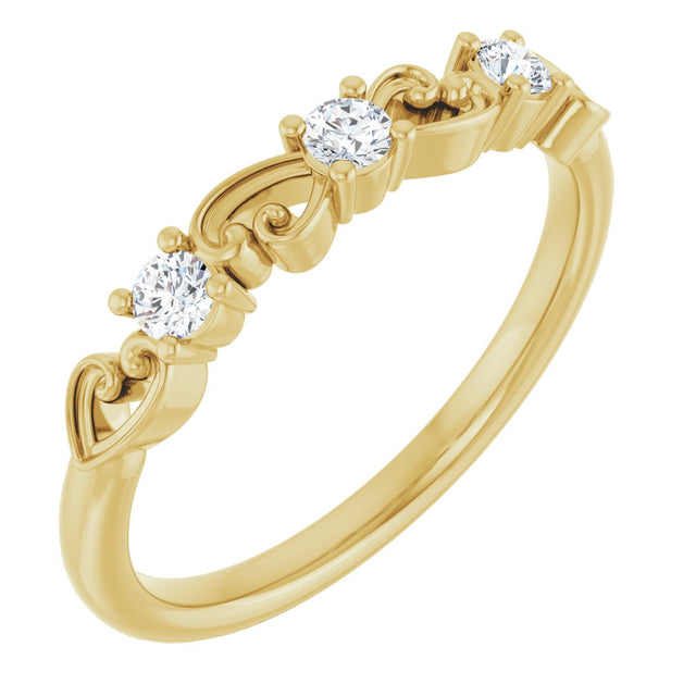 14K Gold Round Natural Diamond Stackable Ring – 2.5mm Stones - Yellow Gold