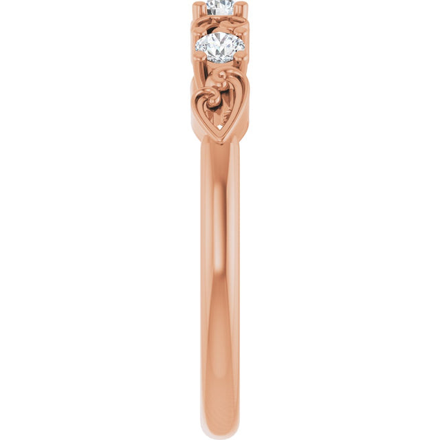 14K Gold Round Natural Diamond Stackable Ring – 2.5mm Stones - Rose Gold - view 4