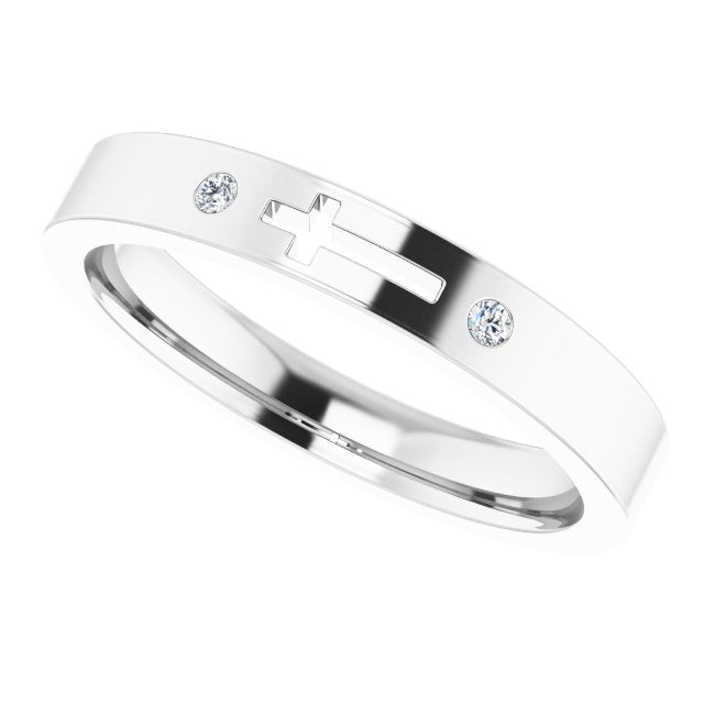 Platinum Round Natural Diamond Pierced Cross Stackable Ring - view 5