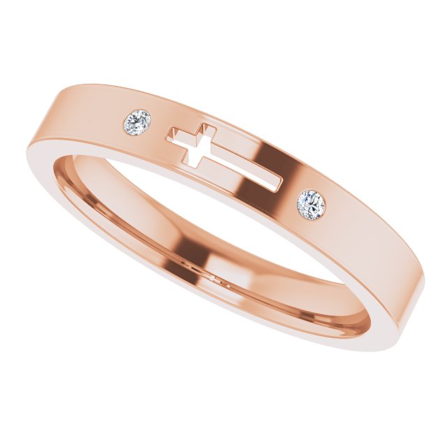 14K Gold Round Natural Diamond Pierced Cross Stackable Ring - Rose Gold - view 5