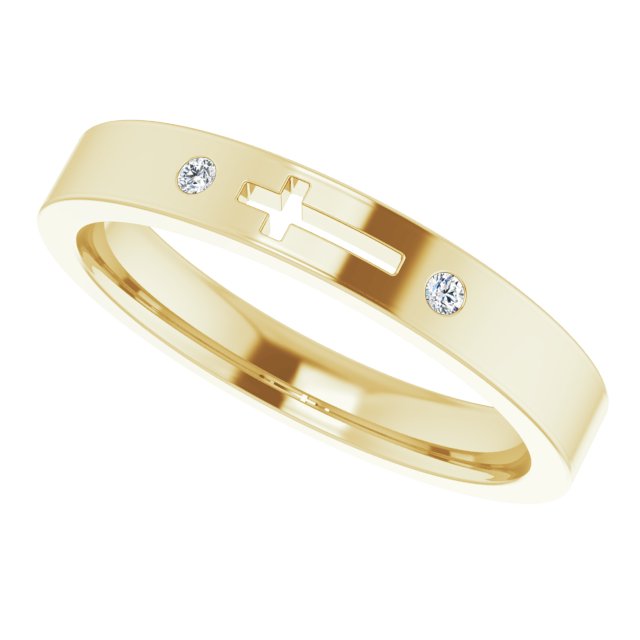 14K Gold Round Natural Diamond Pierced Cross Stackable Ring - Yellow Gold - view 5