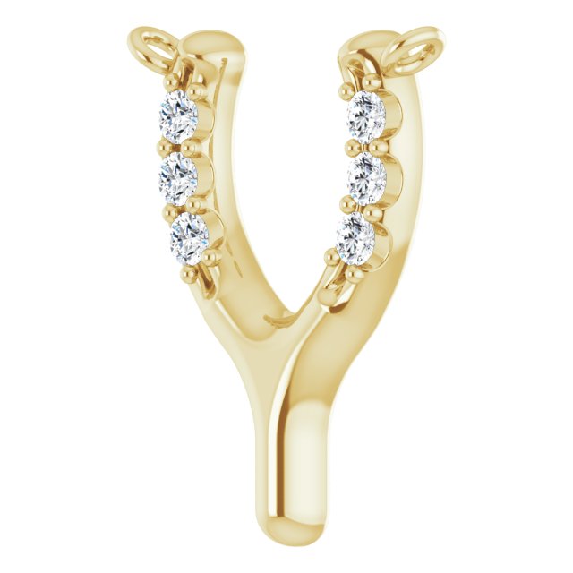14K Gold Round Natural Diamond Petite Wishbone Necklace - Yellow Gold - view 2