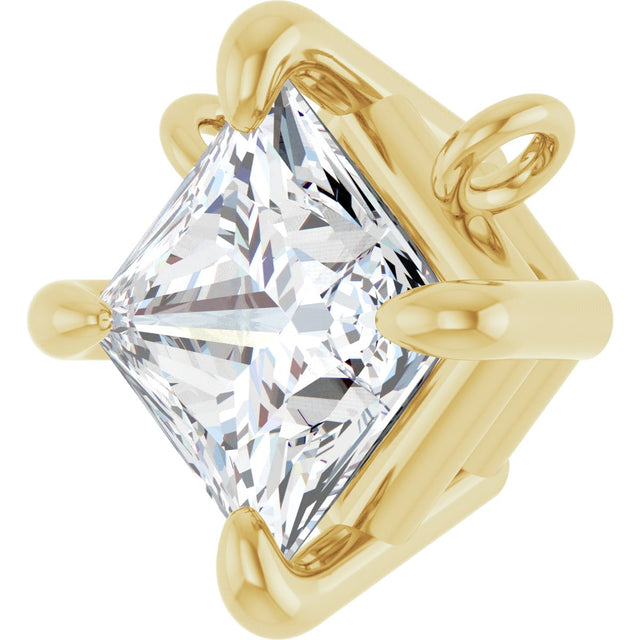 14K Gold Square Natural Diamond Solitaire Claw-Prong Necklace - Yellow Gold - view 2