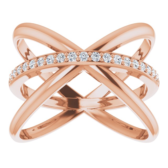 14K Gold Round Natural Diamond Accented Criss-Cross Ring III - Rose Gold - view 3