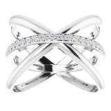 14K Gold Round Natural Diamond Accented Criss-Cross Ring III - White Gold - view 3