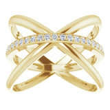 14K Gold Round Natural Diamond Accented Criss-Cross Ring III - Yellow Gold - view 3