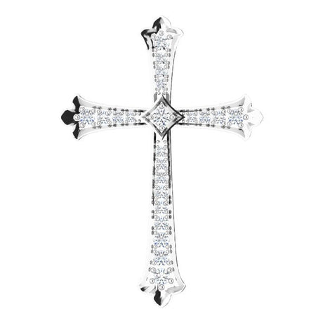 14K Gold Round Natural Diamond Accented Cross Pendant - White Gold