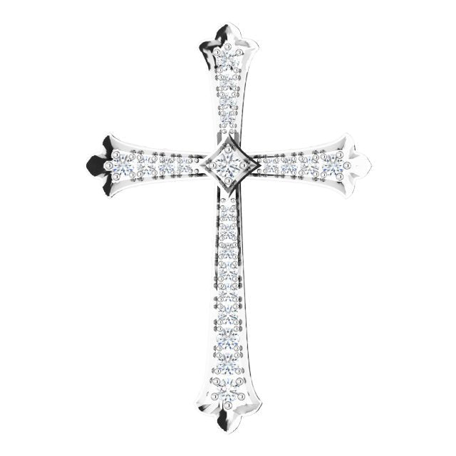 14K Gold Round Natural Diamond Accented Cross Pendant - White Gold