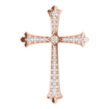14K Gold Round Natural Diamond Accented Cross Pendant - Rose Gold