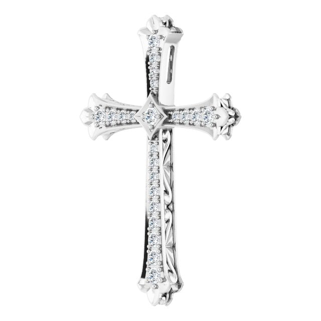 14K Gold Round Natural Diamond Accented Cross Pendant - White Gold - view 2