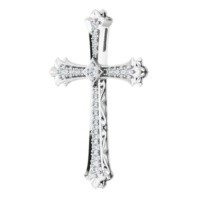 14K Gold Round Natural Diamond Accented Cross Pendant - White Gold - view 2