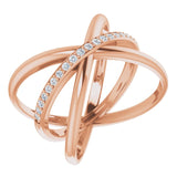 14K Gold Round Natural Diamond Accented Criss-Cross Ring III - Rose Gold