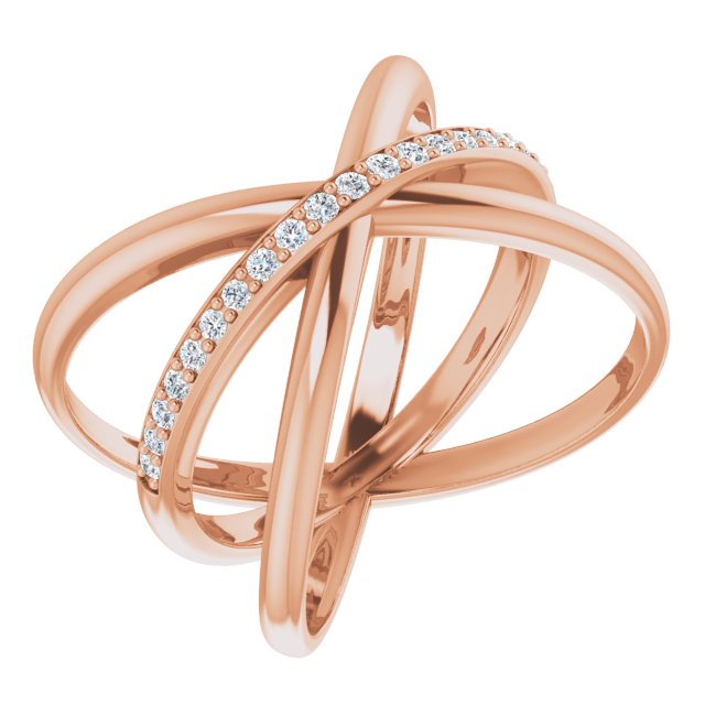 14K Gold Round Natural Diamond Accented Criss-Cross Ring III - Rose Gold