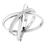 14K Gold Round Natural Diamond Accented Criss-Cross Ring III - White Gold