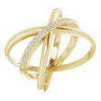 14K Gold Round Natural Diamond Accented Criss-Cross Ring III - Yellow Gold