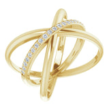 14K Gold Round Natural Diamond Accented Criss-Cross Ring III - Yellow Gold