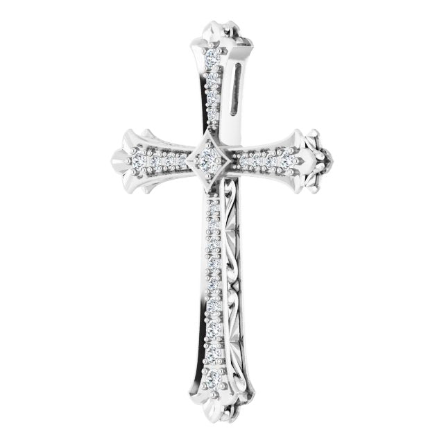14K Gold Round Natural Diamond Accented Cross Pendant - White Gold - view 2