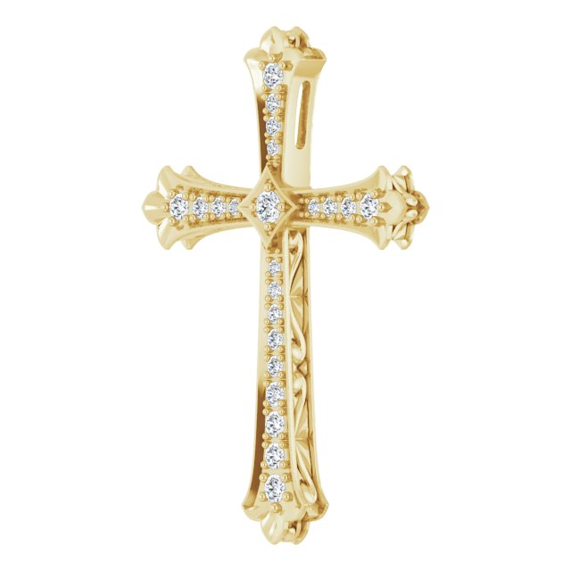 14K Gold Round Natural Diamond Accented Cross Pendant - Yellow Gold - view 2