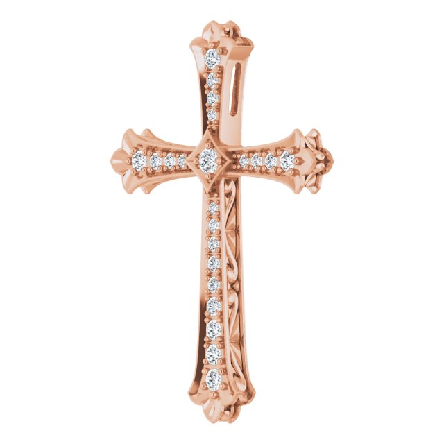 14K Gold Round Natural Diamond Accented Cross Pendant - Rose Gold - view 2