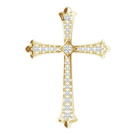 14K Gold Round Natural Diamond Accented Cross Pendant - Yellow Gold