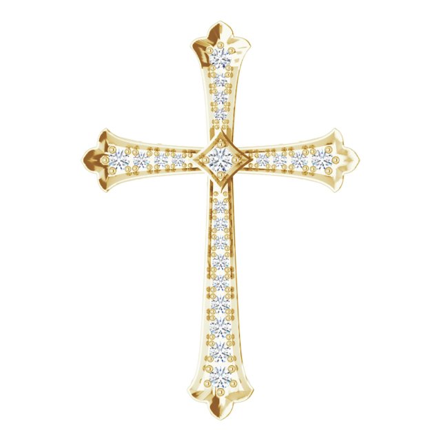 14K Gold Round Natural Diamond Accented Cross Pendant - Yellow Gold
