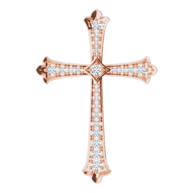 14K Gold Round Natural Diamond Accented Cross Pendant - Rose Gold