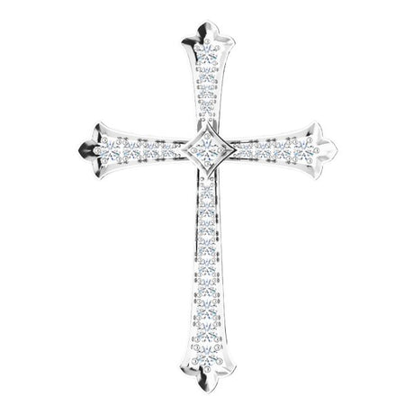 14K Gold Round Natural Diamond Accented Cross Pendant - White Gold