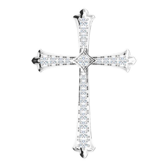 14K Gold Round Natural Diamond Accented Cross Pendant - White Gold