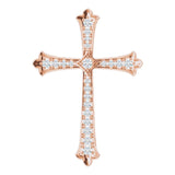 14K Gold Round Natural Diamond Accented Cross Pendant - Rose Gold