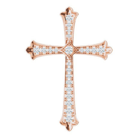 14K Gold Round Natural Diamond Accented Cross Pendant - Rose Gold