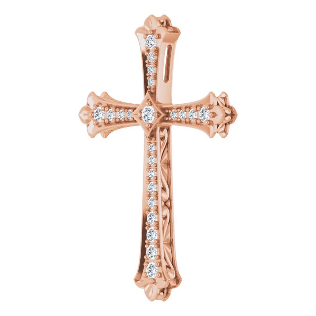 14K Gold Round Natural Diamond Accented Cross Pendant - Rose Gold - view 2