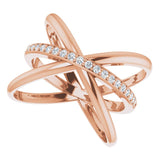 14K Gold Round Natural Diamond Accented Criss-Cross Ring III - Rose Gold - view 5