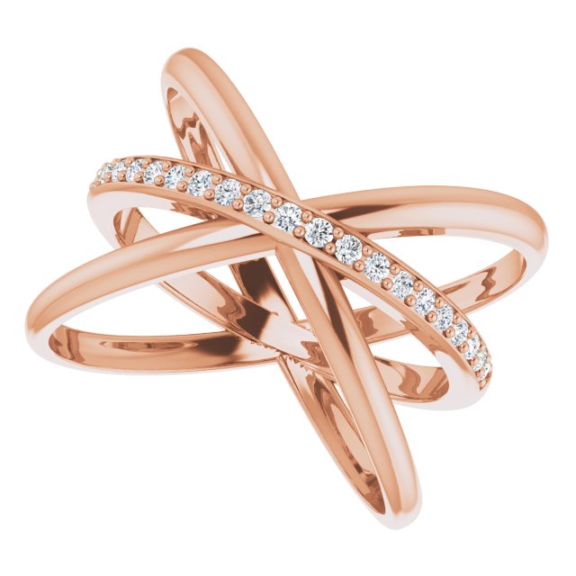 14K Gold Round Natural Diamond Accented Criss-Cross Ring III - Rose Gold - view 5