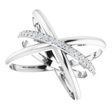 14K Gold Round Natural Diamond Accented Criss-Cross Ring III - White Gold - view 5