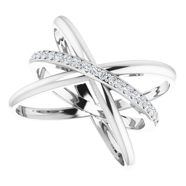 14K Gold Round Natural Diamond Accented Criss-Cross Ring III - White Gold - view 5