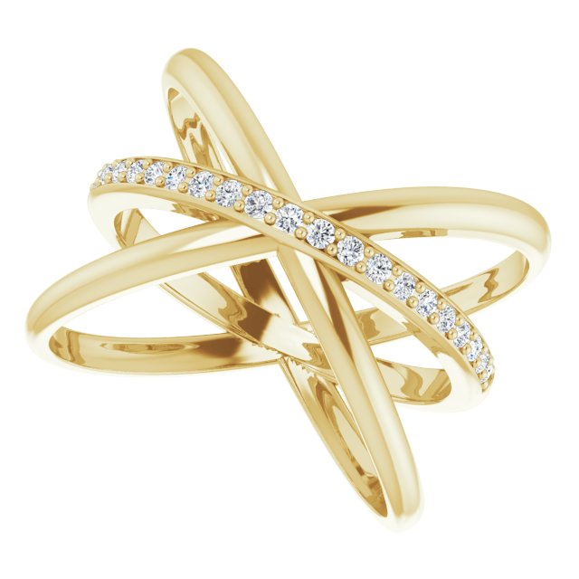 14K Gold Round Natural Diamond Accented Criss-Cross Ring III - Yellow Gold - view 5