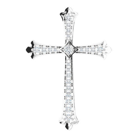 14K Gold Round Natural Diamond Accented Cross Pendant - White Gold