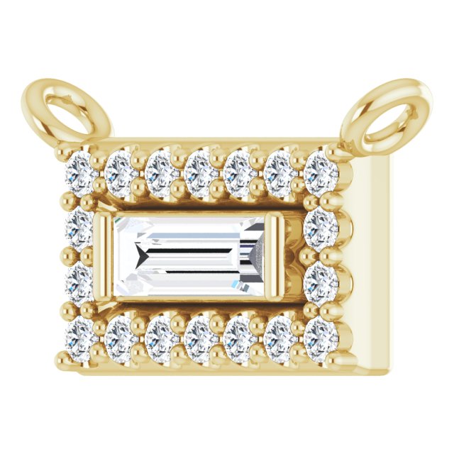 14K Gold Straight Baguette Natural Diamond Halo-Style Necklace - Yellow Gold - view 2