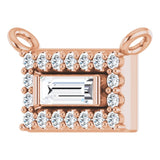 14K Gold Straight Baguette Natural Diamond Halo-Style Necklace - Rose Gold - view 2