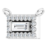 14K Gold Straight Baguette Natural Diamond Halo-Style Necklace - White Gold - view 2