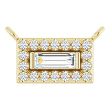 14K Gold Straight Baguette Natural Diamond Halo-Style Necklace - Yellow Gold