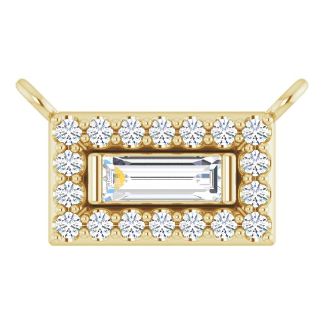 14K Gold Straight Baguette Natural Diamond Halo-Style Necklace - Yellow Gold
