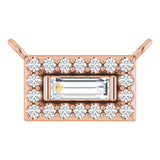 14K Gold Straight Baguette Natural Diamond Halo-Style Necklace - Rose Gold