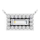14K Gold Straight Baguette Natural Diamond Halo-Style Necklace - White Gold