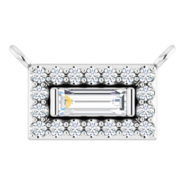 Platinum Straight Baguette Natural Diamond Halo-Style Necklace