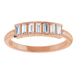 14K Gold Straight Baguette Natural Diamond Beaded Seven-Stone Stackable Ring - Rose Gold - view 3