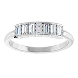 Platinum Straight Baguette Natural Diamond Beaded Seven-Stone Stackable Ring - view 3
